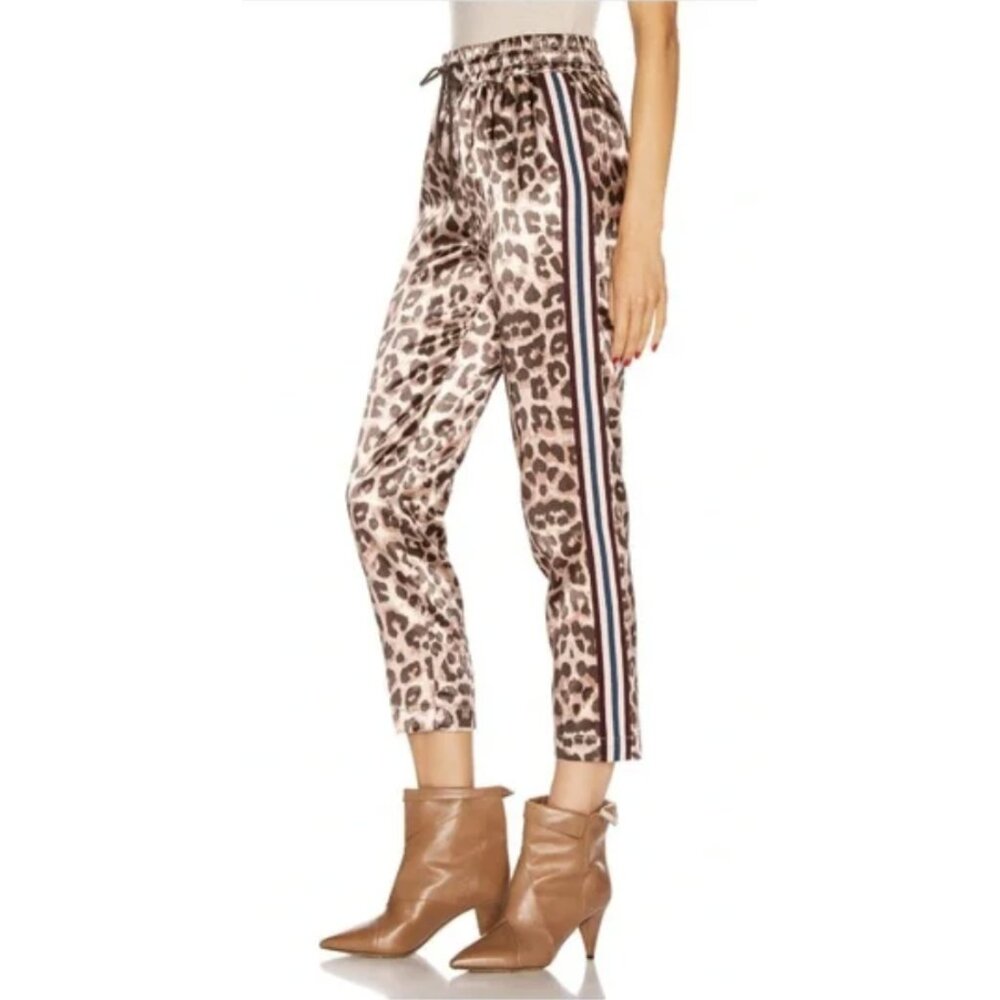 MOTHER The Lounger Ankle Pants in Wildcat Satin Leopard Print Large Mob Wife - Picture 1 of 15